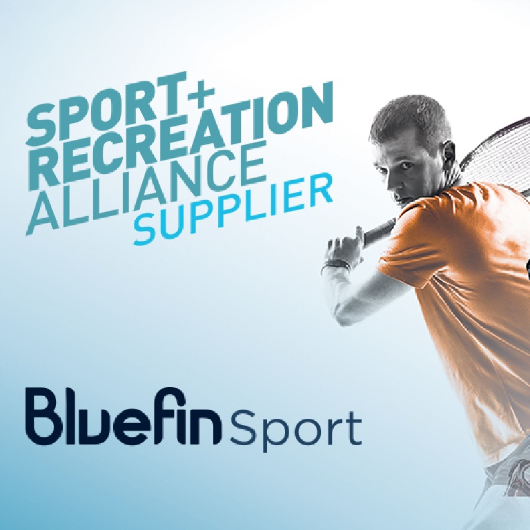Various athletes in action alongside Bluefin Sport logo and Sport and Recreation Alliance supplier logo