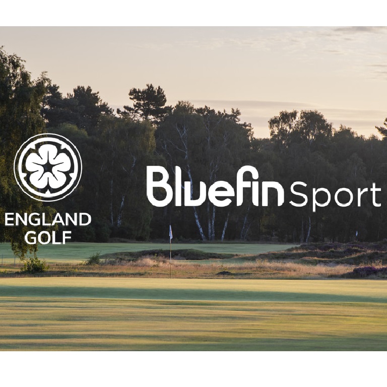 English Men’s s Amateur Championship 2020 at Woodhall Spa.The Hotchkin Course with Bluefin Sport and England Golf logos 