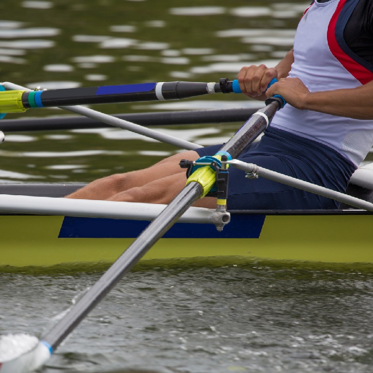 Close up of a rower on the river Thames
